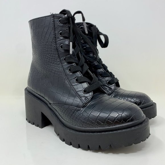 Combat Moto Chunky Heel Boots Lug Sole 